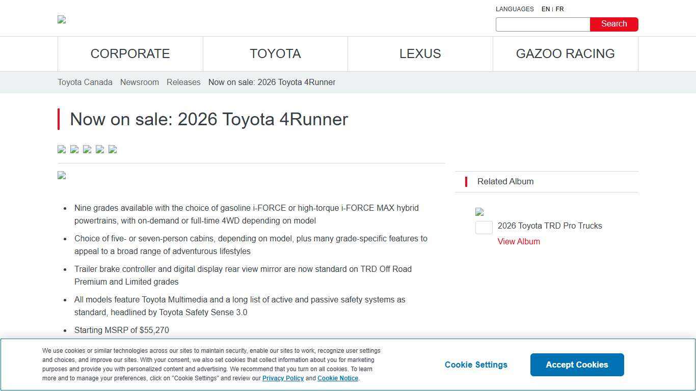 Now on sale: 2026 Toyota 4Runner